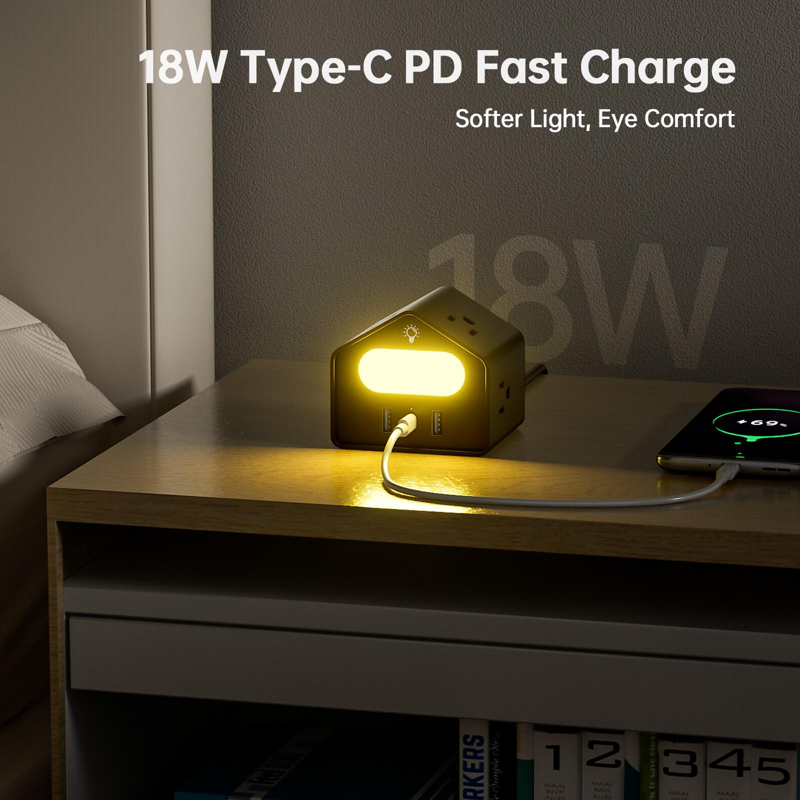 Us Plug Mini Socket with Pd18w Fast Charging, Creative Design Power Strip, 2 Meter Extension Cord for Office & Home Use
