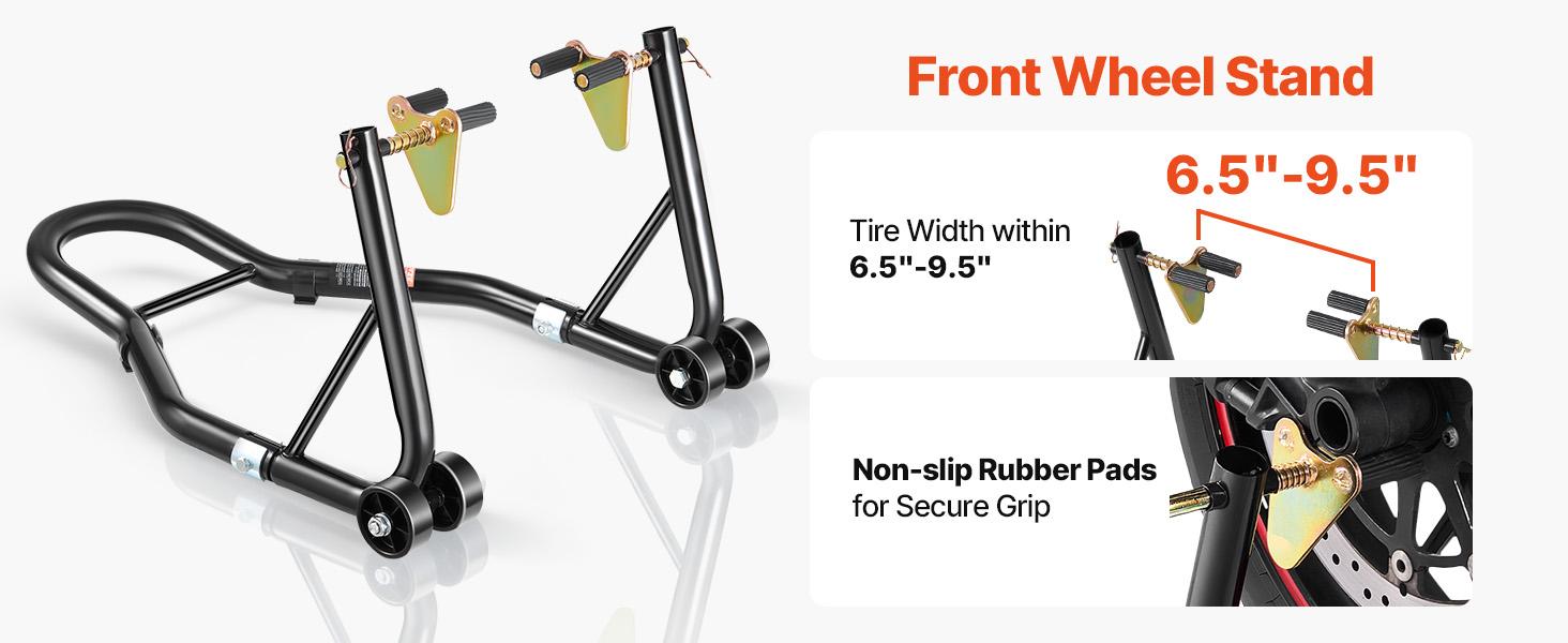 VEVOR Motorcycle Stand Lift, 850lbs Front Rear Combo Stand Lift Stand, Front and Rear Wheel Fork Stand, U+L Fork Swingarm Spool, Compatible with Most Yamaha Honda Kawasaki Suzuki Motorcycles, Black VEVOR Motorcycle Stand Lift, 850lbs Front Rear Combo Stand Lift Stand, Front and Rear Wheel Fork Stand, U+L Fork Swingarm Spool, Compatible with Most Yamaha Honda Kawasaki Suzuki Motorcycles, Black
