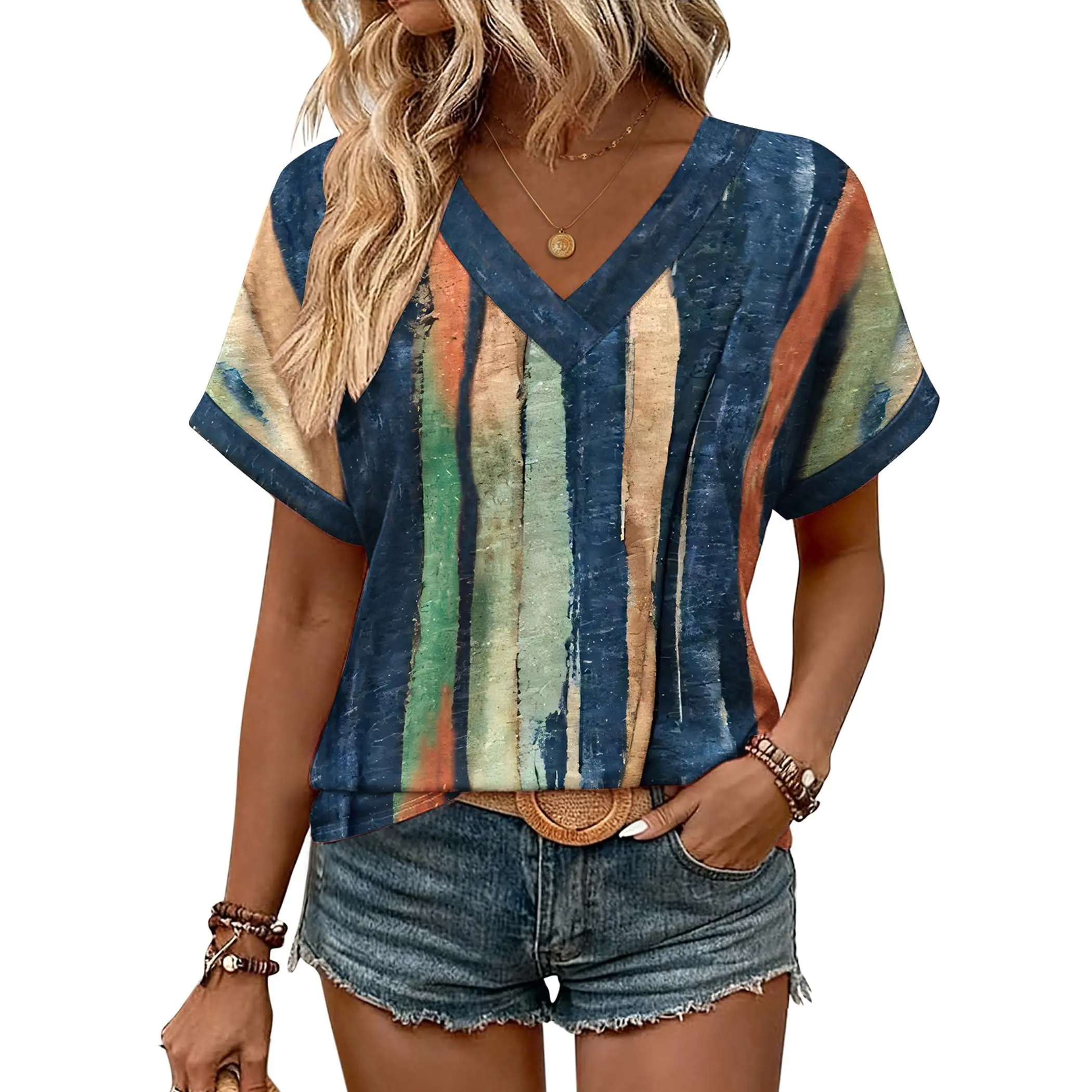 Zeagoo Women's Summer Tops Rolled Short Sleeve V Neck Shirts Casual Dressy Business Work Blouses Outfits