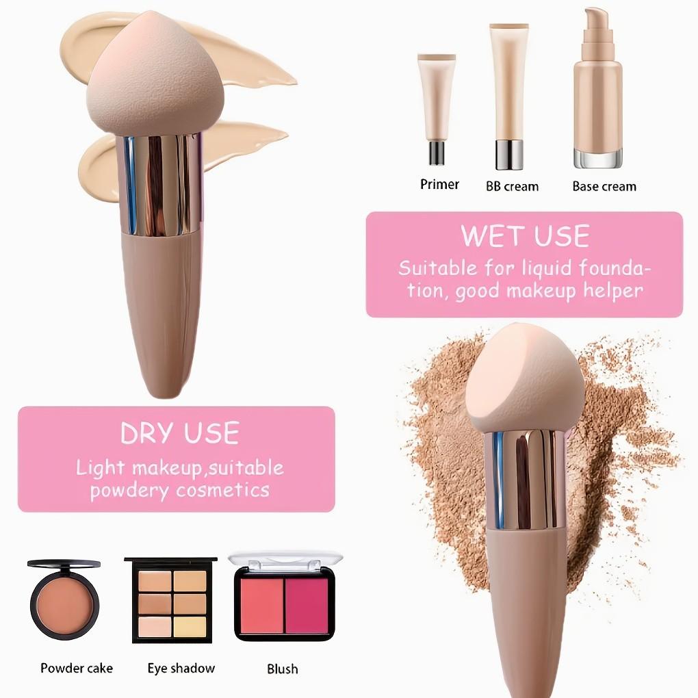 3-Pack Mushroom Head Heart-Shaped Makeup Sponges, Handle Design, Powder-Resistant, Dry & Wet Use, Beauty Tools for Foundation Application