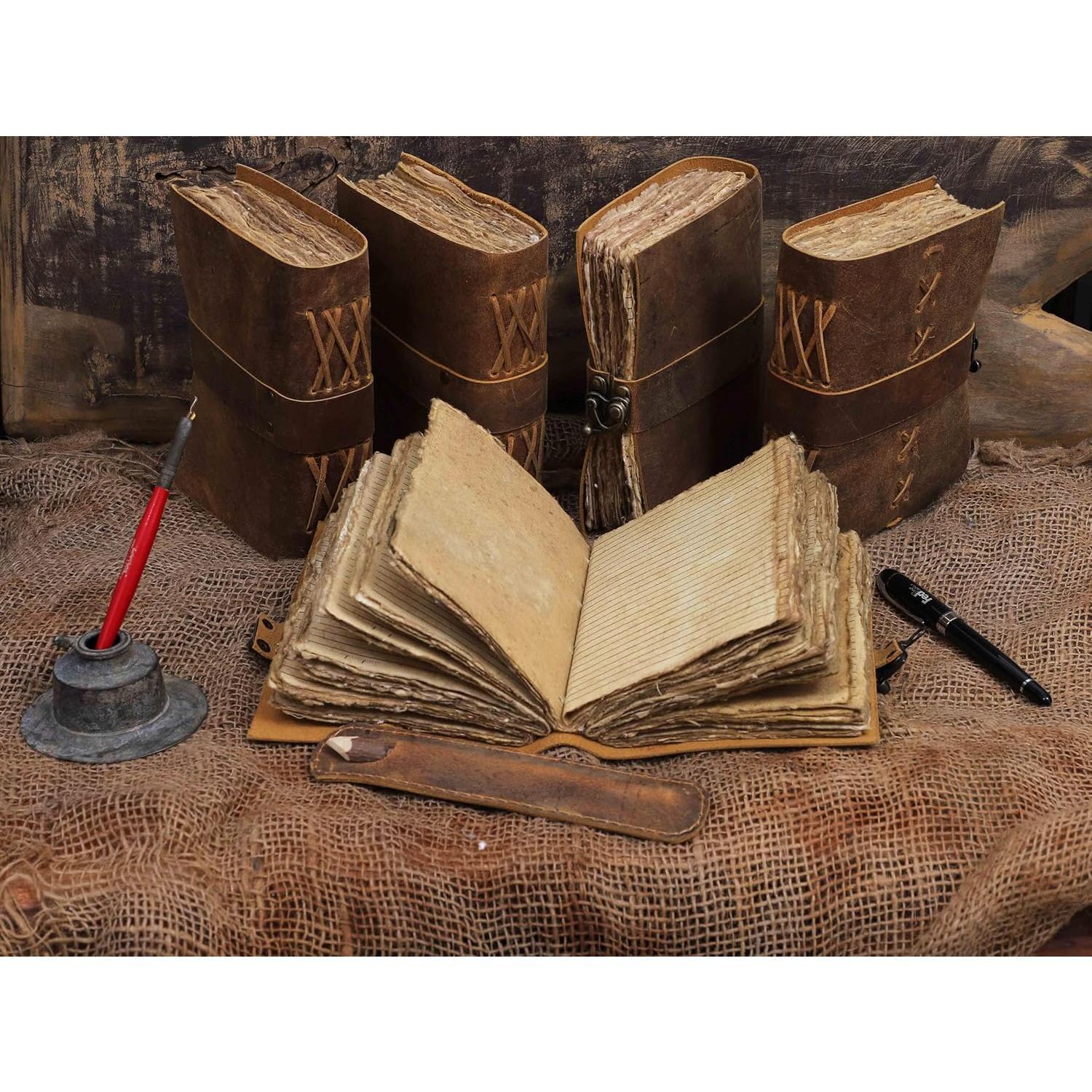 Leather Bound Journal for Women & Men - Book of Shadows - Lock Closure - 200 Pages of Antique Deckle Edges Paper - Rustic Brown Color Leather Bound Journal for Women & Men - Book of Shadows - Lock Closure - 200 Pages of Antique Deckle Edges Paper - Rustic Brown Color