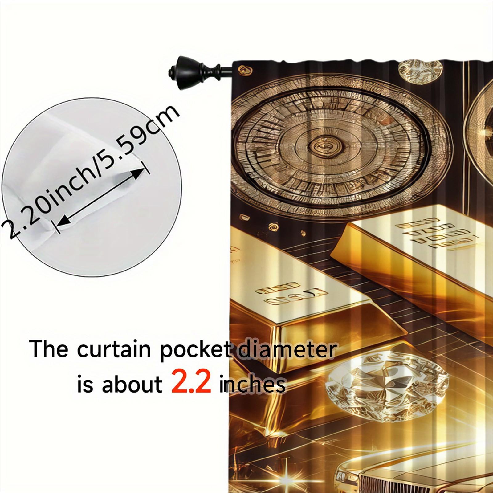 2 Pack Brushed Fabric Curtains, Wealth Theme Digital Print Window Drapes, Semi-Transparent & Fade Resistant, Through Rod Hanging Design, for Bedroom Living Room, Rich Dream Golden Home Curtains, Home Decoration Curtain