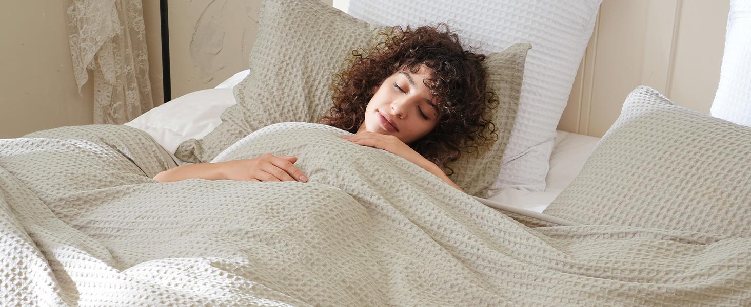 PHF Waffle Weave Duvet Cover Set, 3 counts/set Ultra Soft Comforter Cover for All Season,  Breathable Durable with 2 Pillow Shams Bedding Collection, Gifts