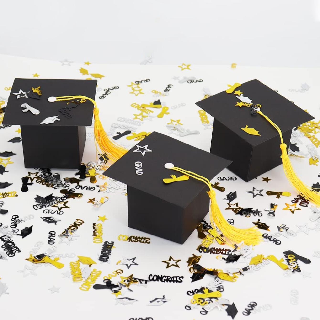 50pcs Graduation Cap Gift Box Set, & Paper Container Non-Food Contact, Cute Tassel Hat Boxes, Party Favors, Wedding Decorations