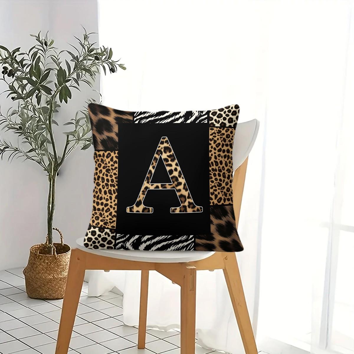 Animal Print Monogram Throw Pillow, Leopard Zebra Tiger Initial Pillow with Insert, for Sofa Living Room, Home Decor Gift for Animal Lovers