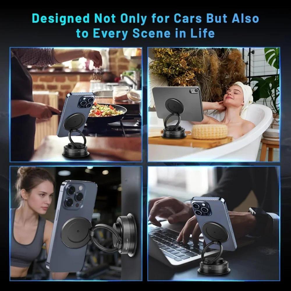 2026 New Vacuum Magnetic Phone Holder for Car - Suction Cup Phone Mount for MagSafe, 360° Rotatable Portable Strong Magnet Stand