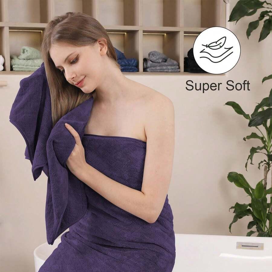Women's Bath Towel Set - Adjustable Microfiber Super Absorbent, Bath Towel And Bathroom Shower Head Cover, Quick Drying Hair And Body, Suitable For Gym, Spa, Sauna And After Shower Body Covering, Pink Gray Back To School