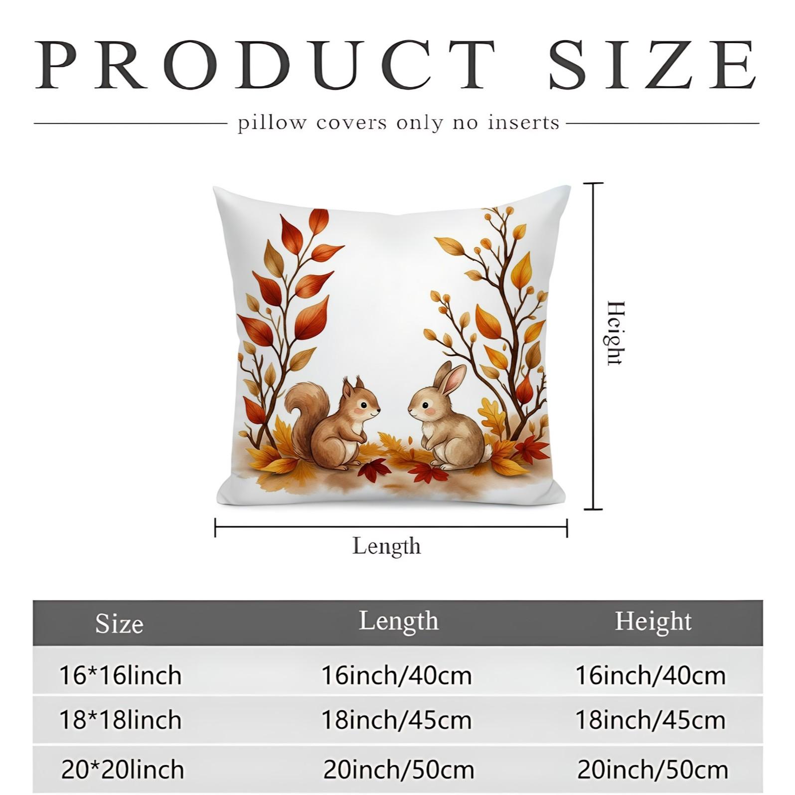 Autumn Squirrel & Rabbit Leaves Pillow Cover, Decorative Throw Pillows for Home Decoration, Fall-Themed Bedroom Accessories