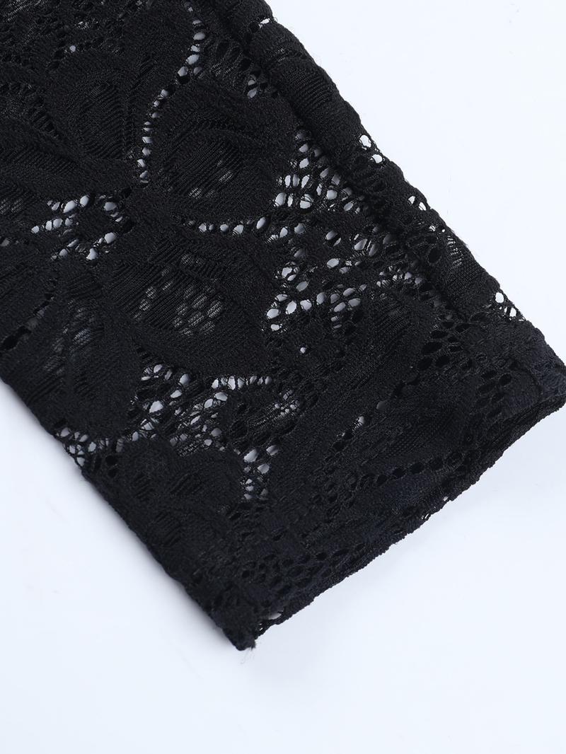 Women's Plain Lace Long Sleeve Fitted Dress Set, Sexy Style Fall Fashion, Perfect for Casual Wear, Comfortable and Stylish