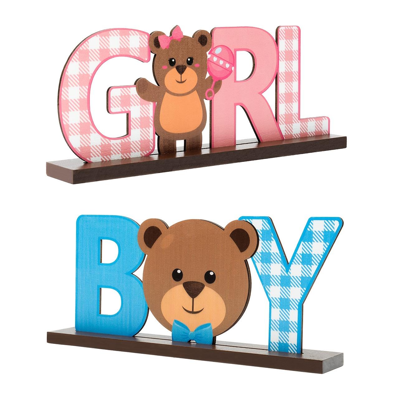 2D Wooden Teddy Bear Decorative Signs, Gender Reveal Decoration, 2 Pieces Blue/ Table Centerpiece, Baby Shower Accessories