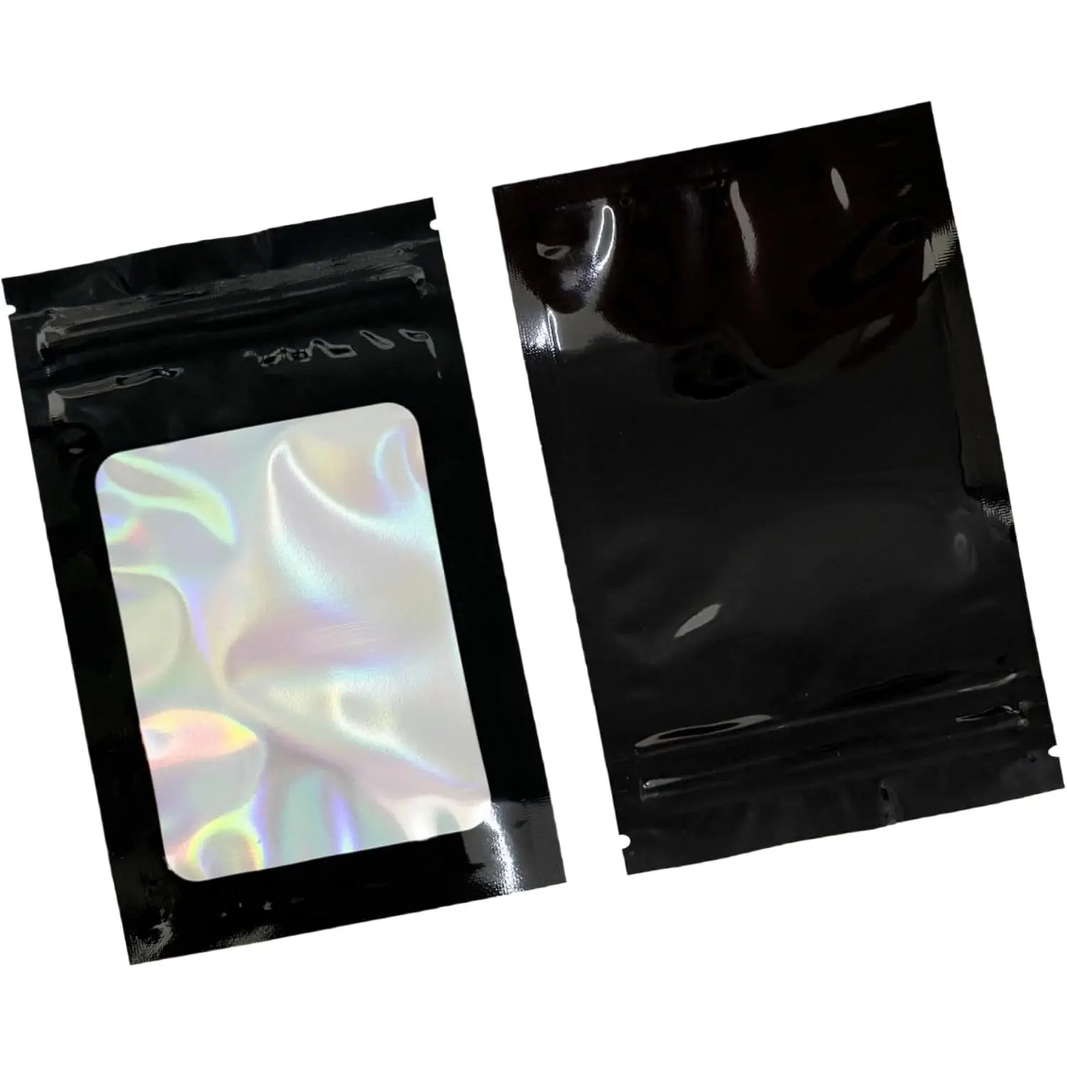 100 count 2.3x3.9 inch Holographic Mylar Bags for Storage |  Foil, Black, Clear Window, Zipper Lock, Heat Sealable, for  Sample Small Items Storage, Small Business