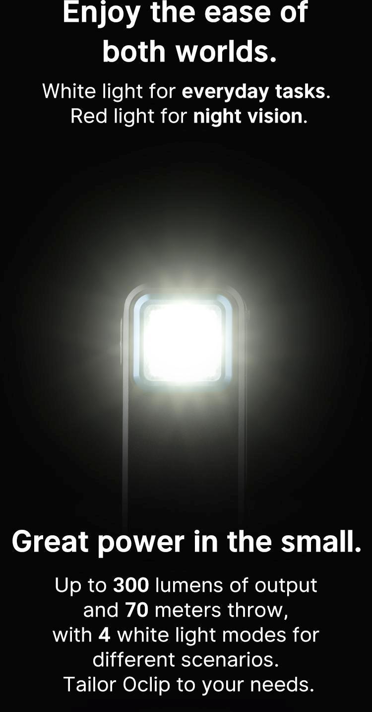 OLIGHT Oclip Rechargeable EDC Flashlight 300 Lumens Dual Light Sources Compact Pocket Clip Light, Convenient Type C Charging, Portable Magnetic for Night Working, Cycling, Emergency, Signaling Tool