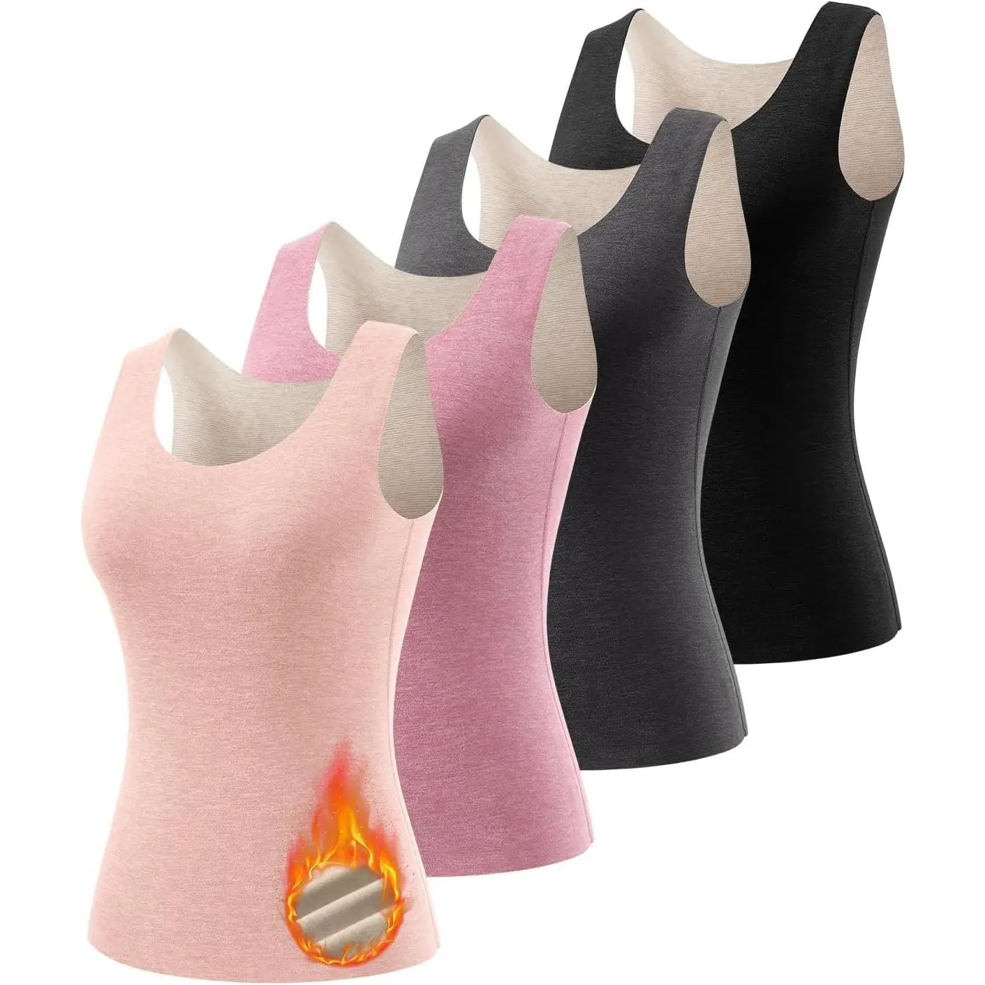 Women's Fleece Lined Thermals Underwear Tops Base Layer Tank Top Vest for Cold Weather 4,5Pairs