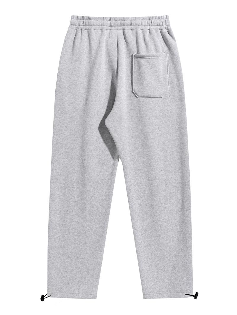 Men's Solid Drawstring Waist Thermal Lined Sweatpants, Regular Fit Casual Comfy Pants for Daily Wear, Casual Streetwear Trousers, Men's Trousers for Fall & Winter