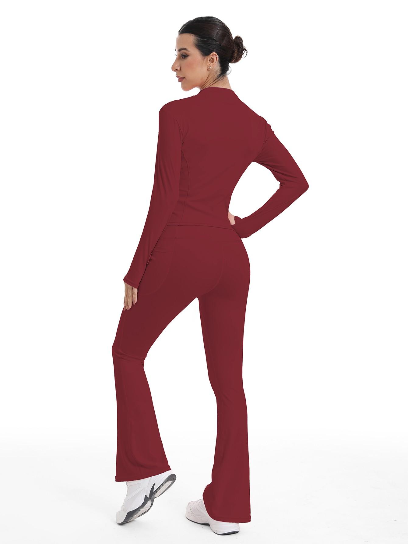 New Women's Two-Piece Set, Fashion Simple Solid Color Long Sleeve, High Elasticity Yoga Pants, Suitable for Daily Wear, Running, Cycling, Sports Activewear Set