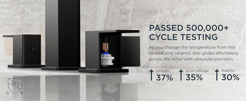 FORIOUS Bathroom Faucets, Waterfall Bathroom Faucet 3 Hole, 8 Inch Widespread Bathroom Sink Faucet with Metal Pop-up Drain and Hose, for Sink Vanity