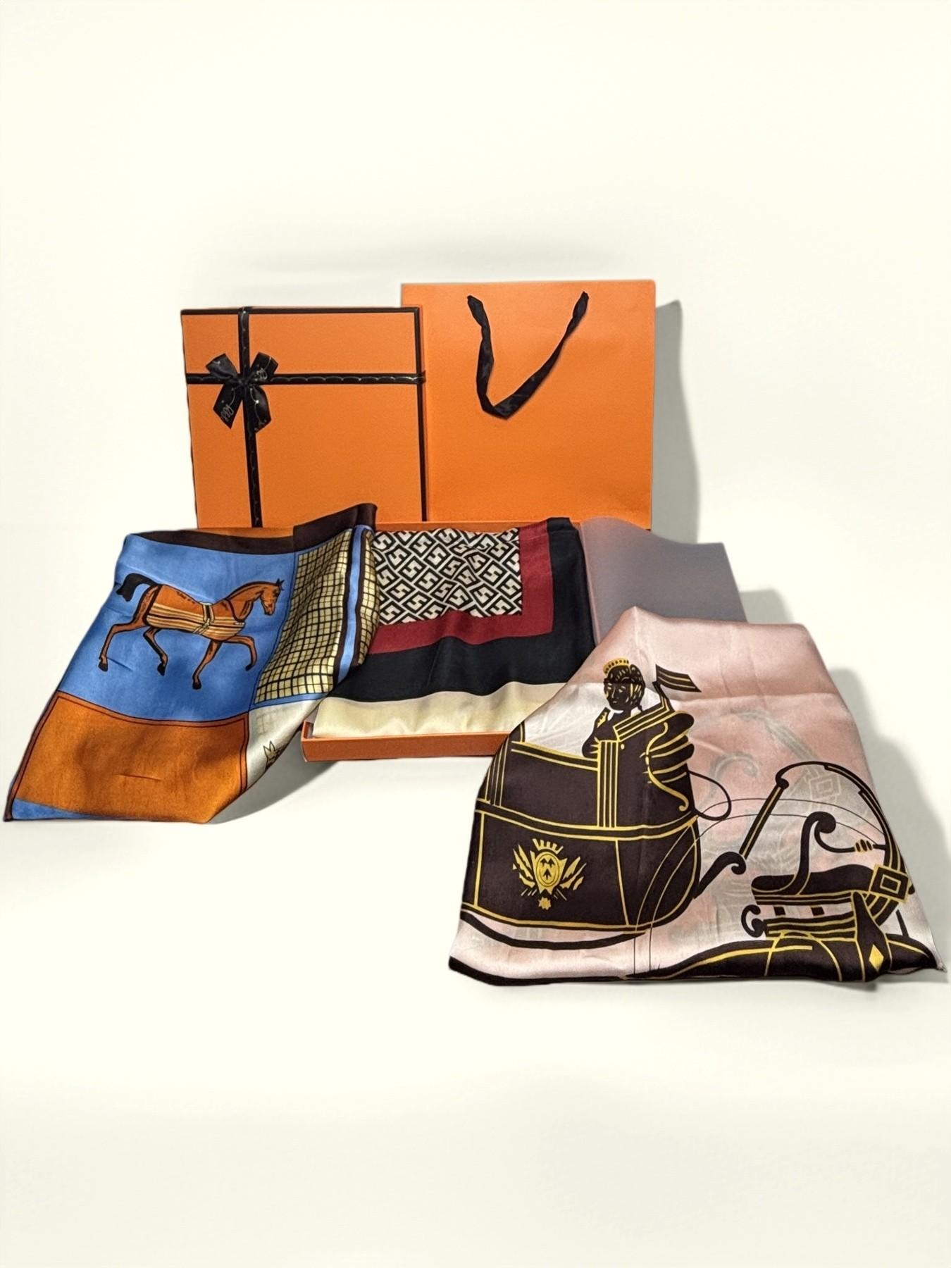 Valentine's Day 3-Pack Imitation Silk Scarf Gift Box Set, New Geometric Colorblock Scarves, Fashion Versatile Beach Shawl, 180x90 Cm