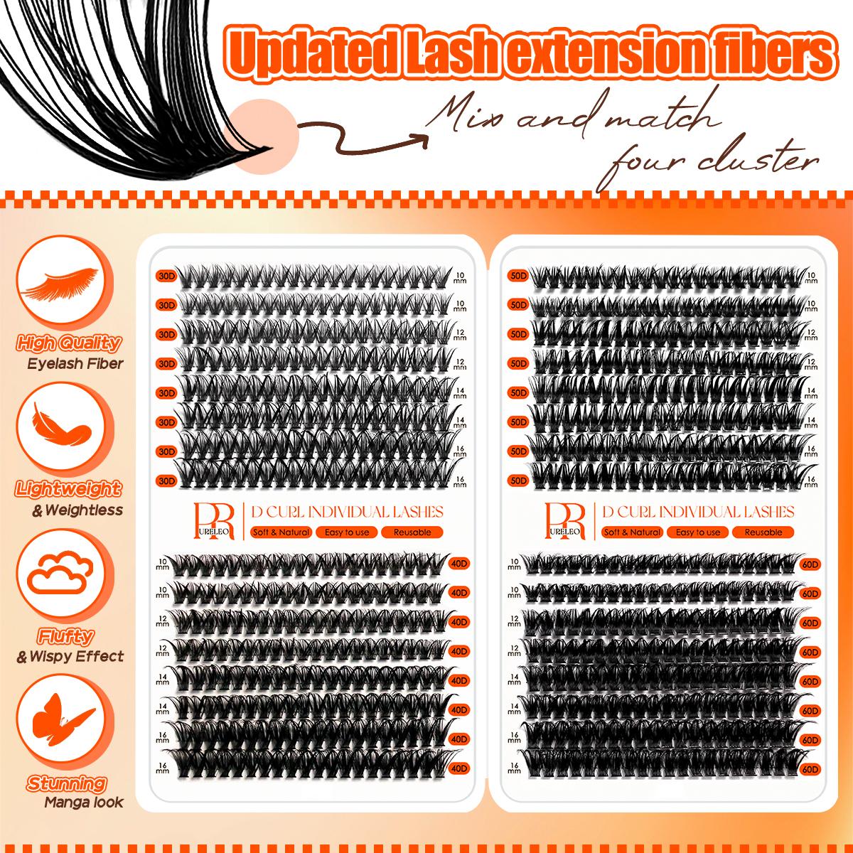 PURELEOR Cluster Lashes DCurl DIY Individual Eyelash Extensions Lash Book Clusters for Beginners Mother's Day Gift Mixed 10-16mm