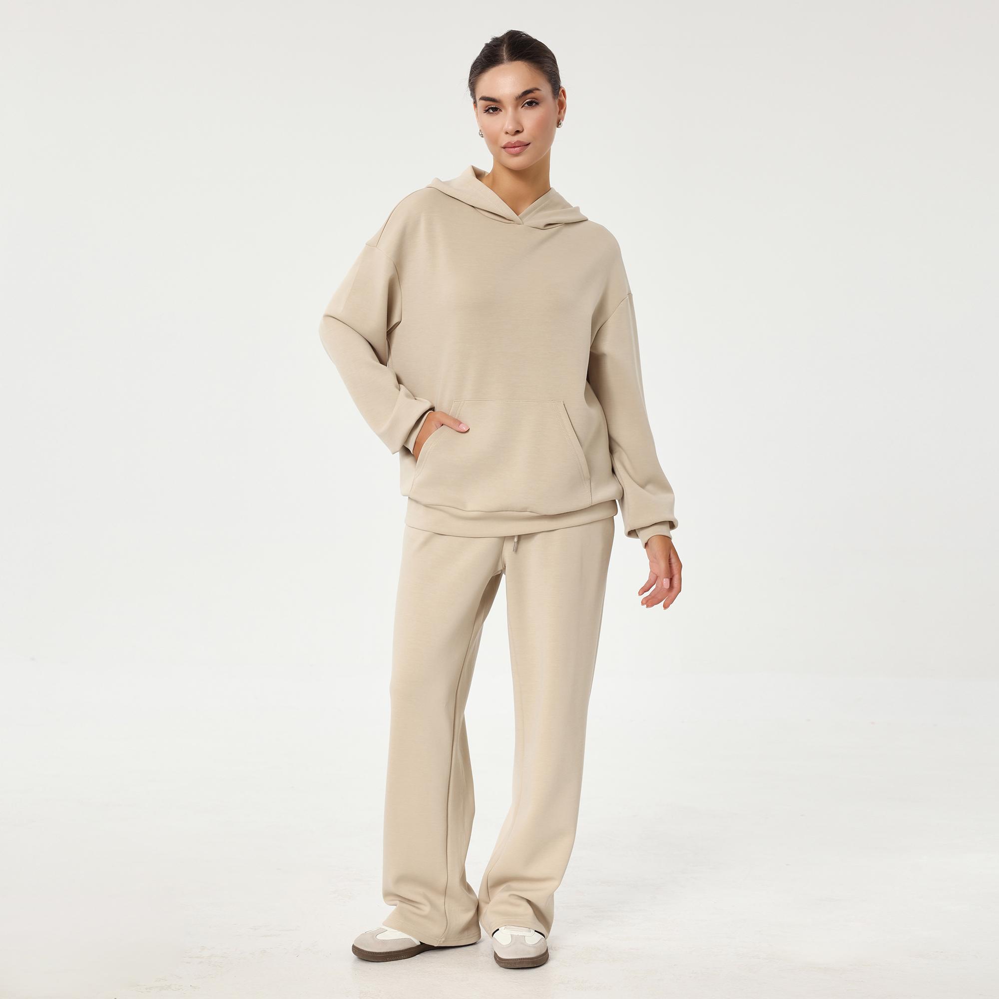 KatchMe Women's Versatile Solid Color Long Sleeve Hoodie & Drawstring Waist Wide Leg Trousers Co-ord, Spring & Fall Two Piece Outfits, Cozy Womenswear