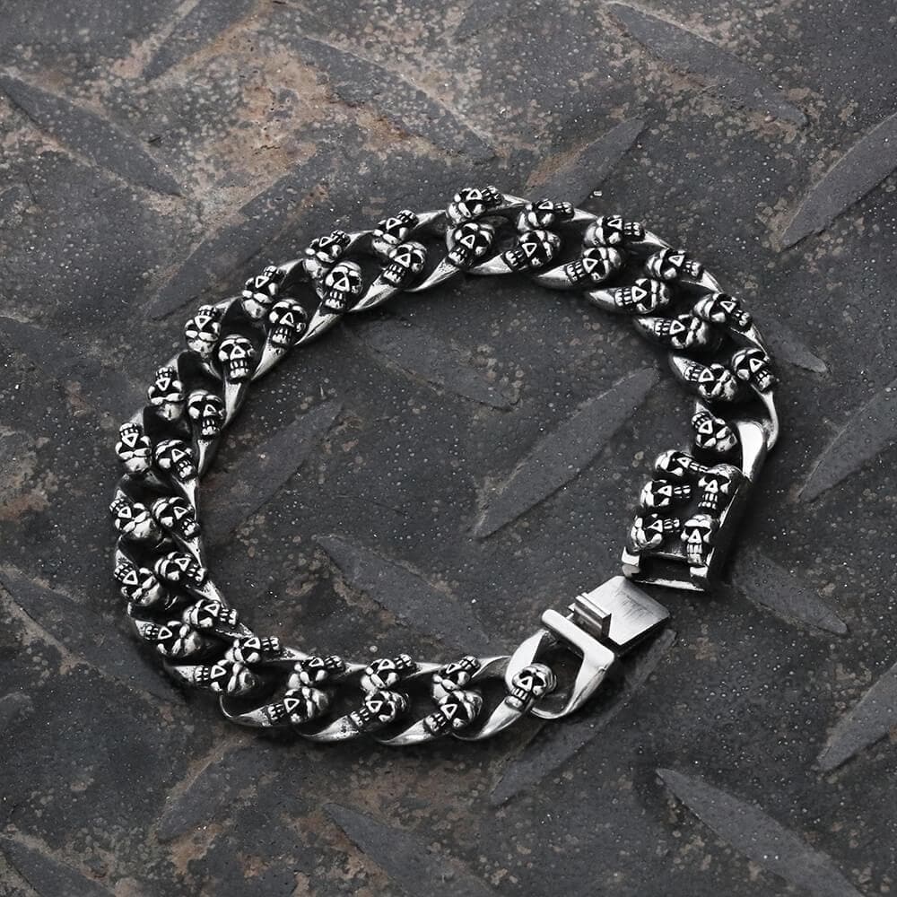 GTHIC Punk Skulls Cuban Link Chain Stainless Steel Bracelet Biker Jewelry for Men Daily Statement Jewelry Father's Day Gift