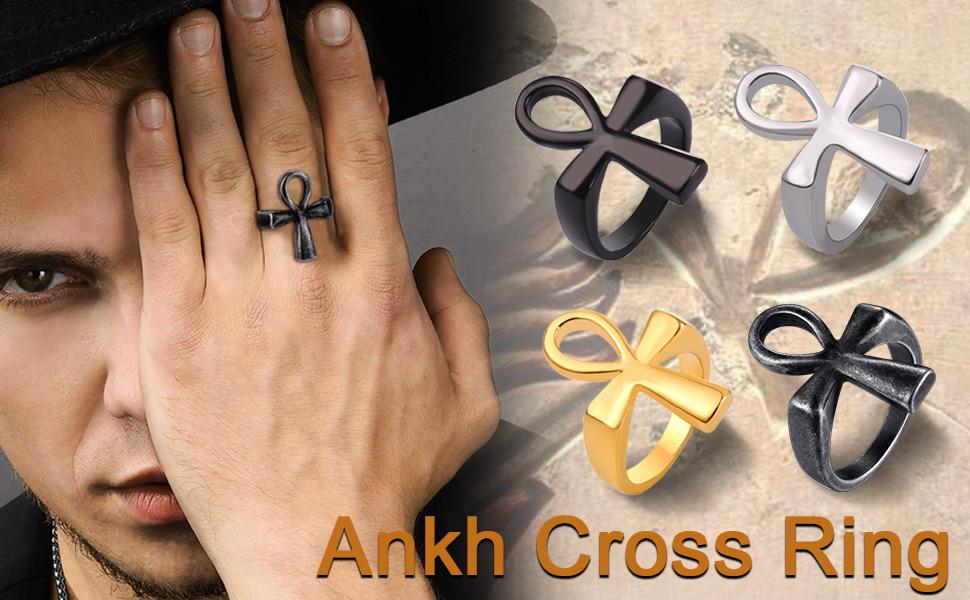 U7 Egyptian Ankh Cross Ring For Men Women Stainless Steel
