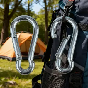 Snap Fastener, Small Stainless Steel Spring Snap Hook, Spring Snap Clip Link Hooks, Silver Carabiner Clip for Gym Cable Machine & Outdoor Travel - Multi-Purpose Stainless Steel Clip Hooks for Water Bottles, Keys, Bags, Swing Chairs, Gym Equipment