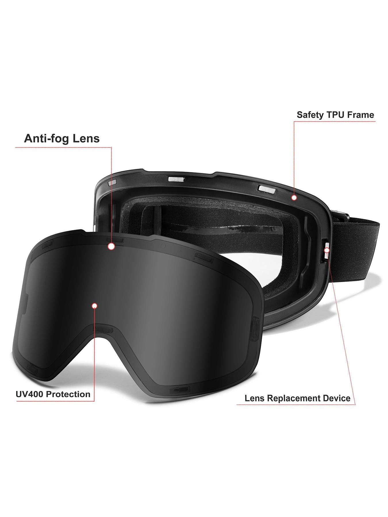 Ski Goggles with Uv400 Protection, Anti-Fog, Interchangeable Magnetic Lenses, OTG-Friendly, Frameless Design, Snowboarding Gear for Men & Women