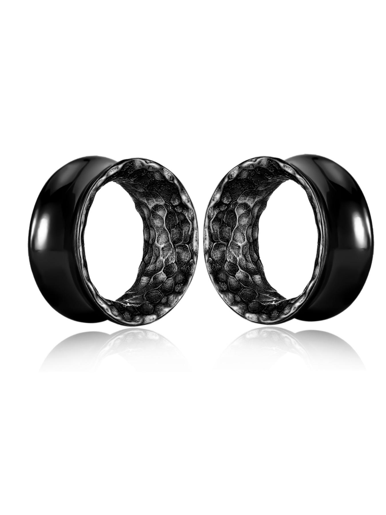 vanku 2pcs Hammered 316L Stainless Steel Ear Tunnels, Unisex Hip-Hop Punk Piercing Jewelry, Casual Style, Plain Pattern, All Seasons