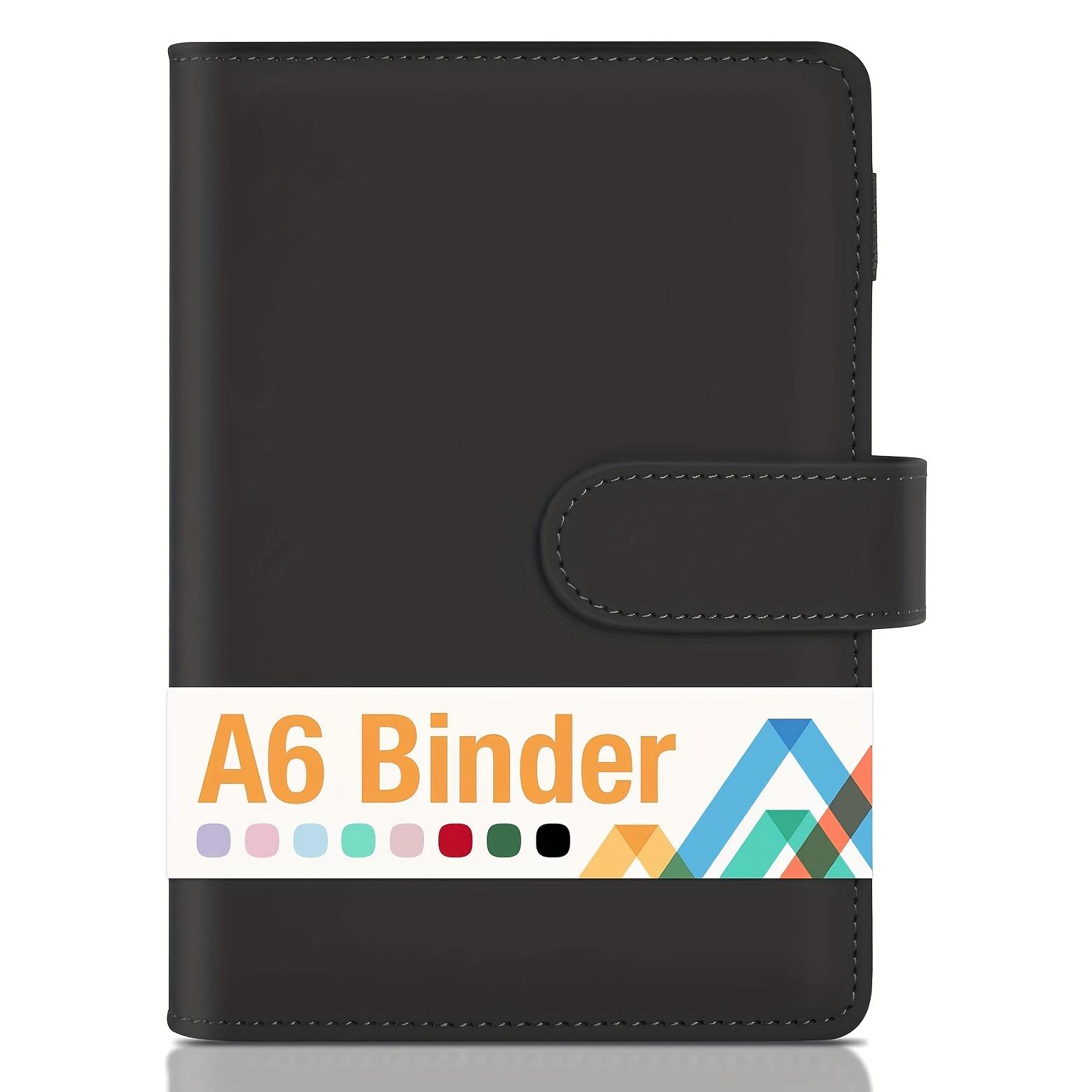 A6 notebook binder, 6-ring loose-leaf notebook, stylish design, loose-leaf personal organizer, magnetic closure, faux leather binder, macaron colors, 7.48 inches x 5.12 inches, black