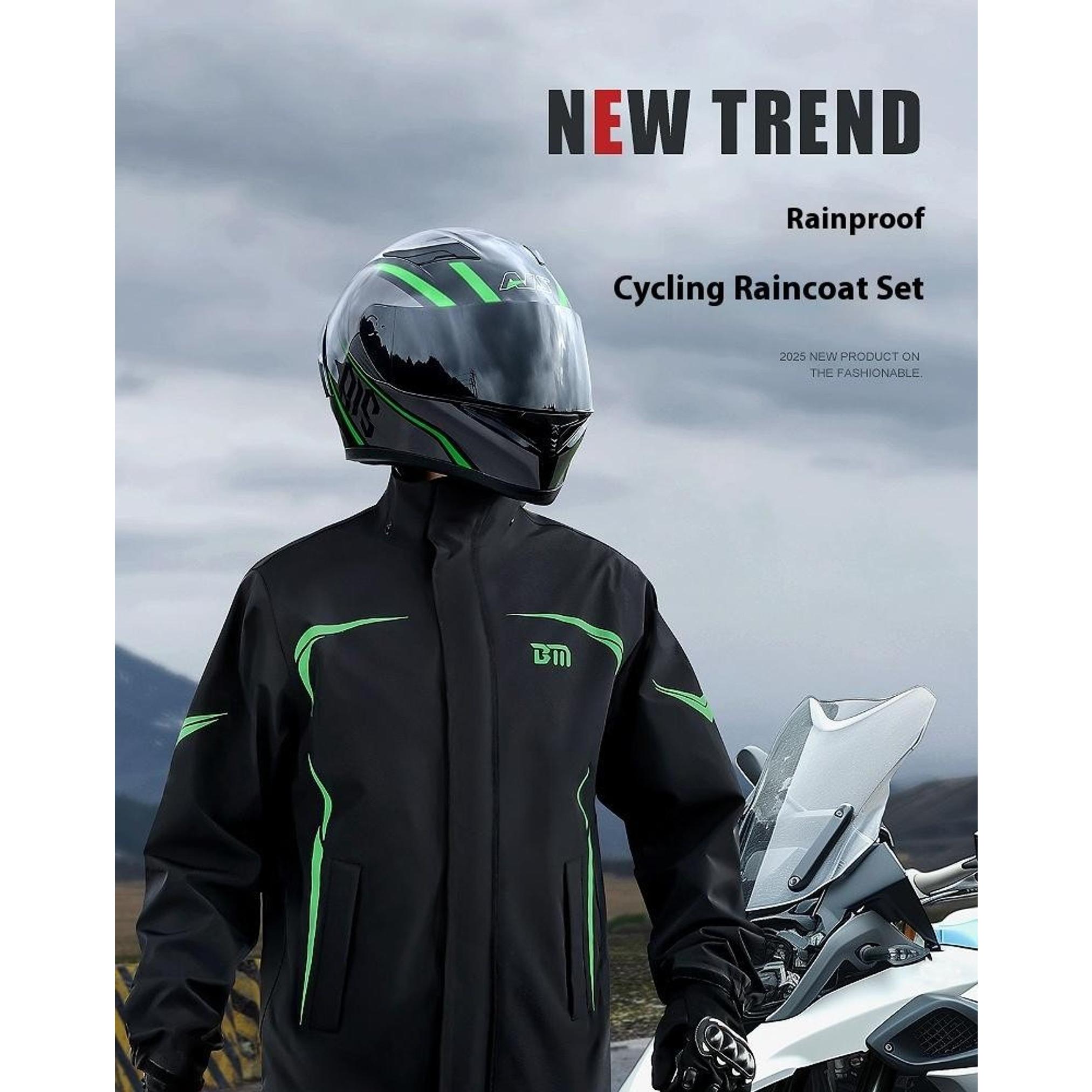 Men's Motorcycle Rain Suit, Split Raincoat & Rain Pants, Waterproof Storm Proof Riding Gear, 1 Set