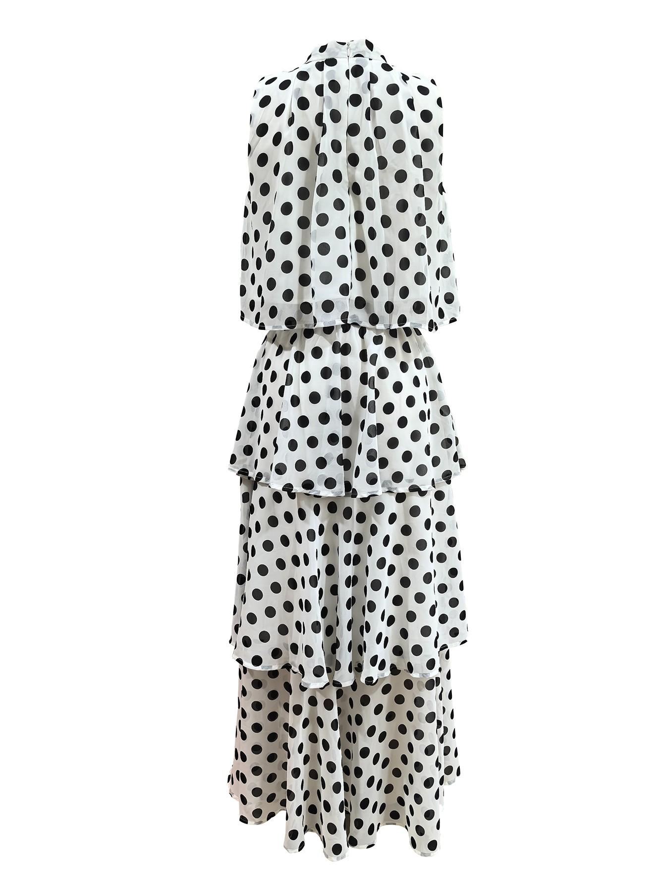 Fashionable chic women's polka dot two-piece dress set, high-waisted fitted sleeveless long dress, party-dating layered two-piece dress, elegant formal two-piece long dress for business gatherings, Dresses for party