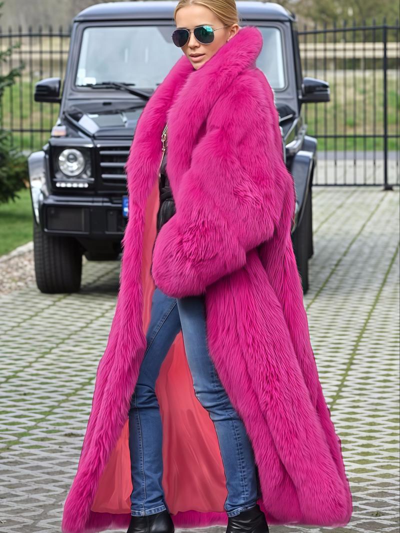 Women's Faux Fur Coat, Soft Long Sleeve Medium Length Coat, Comfortable Casual Party Wear, Luxury Trendy Fall & Winter