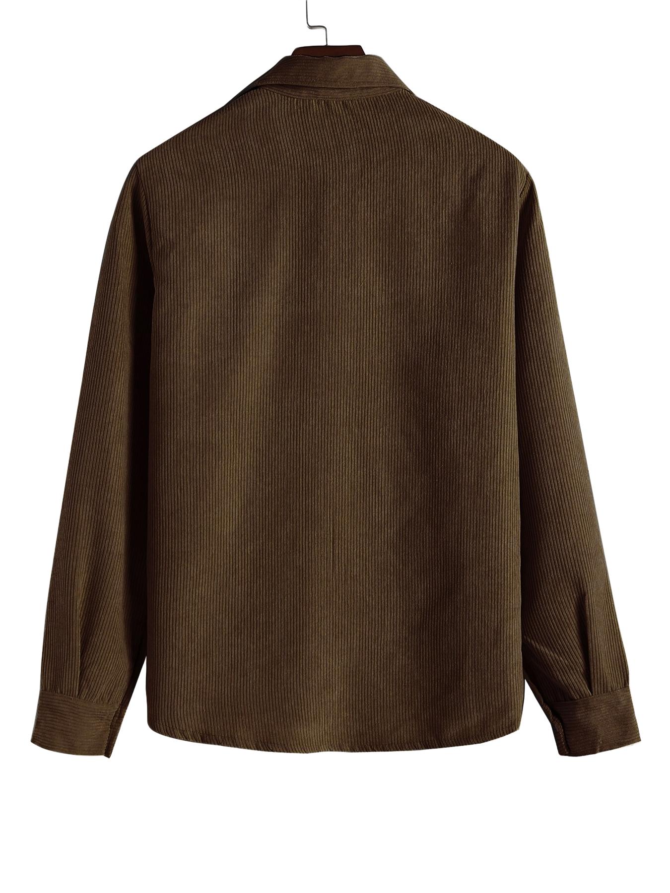 ZAFUL Men's Corduroy Shirts Solid Color Fall Half Button Long Sleeves Polo Shirt Casual Work Collared Shirt with Casual Outdoor Shirt