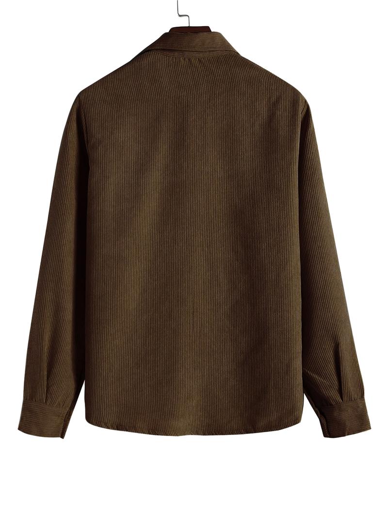 ZAFUL Men's Corduroy Shirts Solid Color Fall Half Button Long Sleeves Polo Shirt Casual Work Collared Shirt with Casual Outdoor Shirt