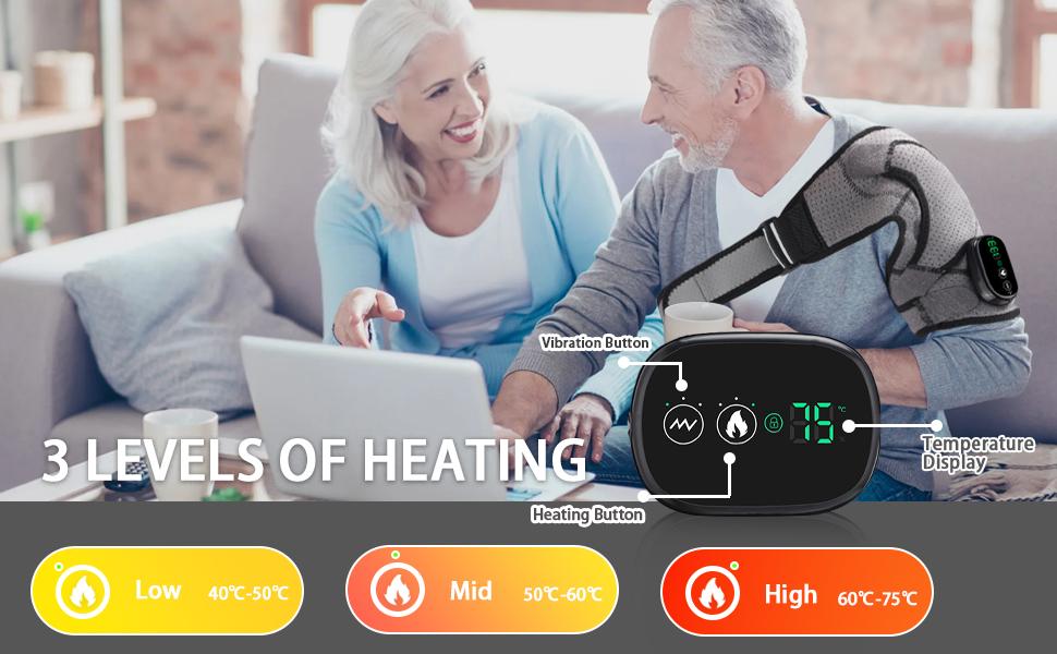Cordless Shoulder Heating Pad for Men Women, Heated Shoulder Wrap with 3 Vibration and Heat Settings for Rotator Cuff Pain Relief