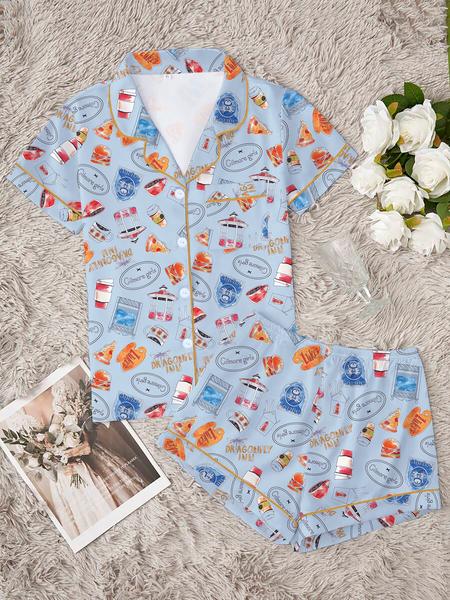 Women's Stars Hollow Gilmore Girls Comfortable Loungewear Sleepwear Set, Two-Piece Short Sleeve Top & Elastic Pants, All Seasons Fitted Nightgown Gift