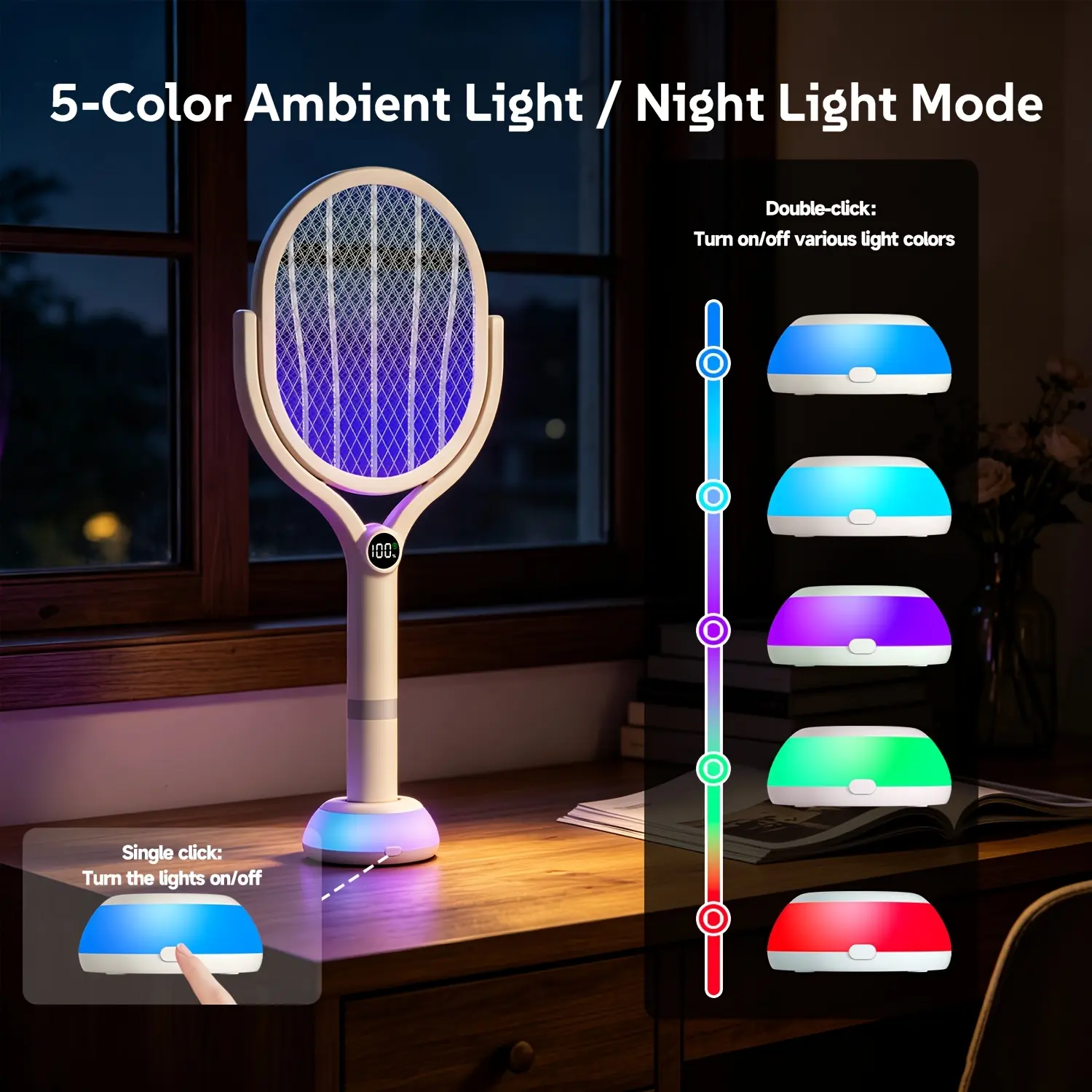 1/2 Pack 4000V Electric Fly Swatter - 2-In-1 Bug Zapper Racket with USB Rechargeable Base, 3-Layer Safety Mesh for Indoor/Outdoor Use