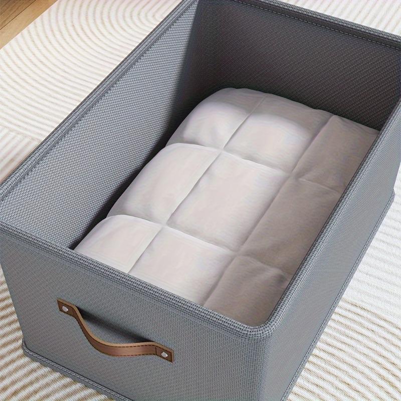 A winter closet clothing storage box (with handle), a foldable rectangular basket, a fabric container box for organizing shelves, suitable for the bedroom, Indoor Storage, in gray and beige colors, Clothes Storage Boxes