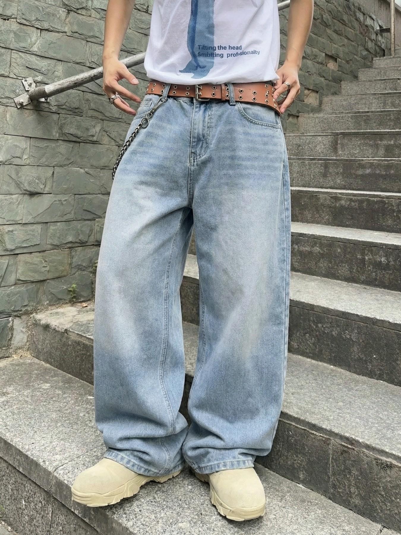 MOVRA1 Men's Vintage Washed Loose-Fit Relaxed Fit Wide-Leg Jeans, Long Y2K Streetwear Casual Pants, Perfect Gift Boyfriend or Husband