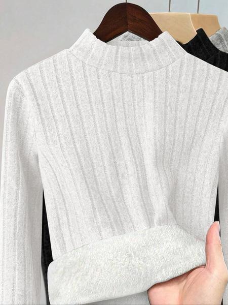 Women's Fall Winter Fashion Slim Fit Thermal Long Sleeve Tops Set, Casual Round Neck Fleece Lined Pullover, 3 Piece