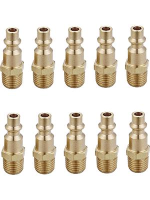Brass 1/4-Inch NPT Male Industrial Air Hose Quick Connect Adapter, Air Coupler and Plug Kit, Air Compressor Fittings, 10pcs (Male NPT)