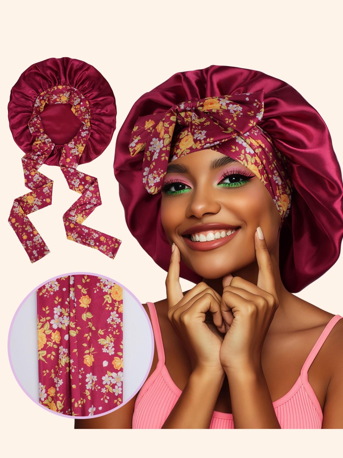 Long Hair Satin Sleep Cap with Elastic Band, Women's Nighttime Sleep Hat, Long Sleeper Cap, Suitable for All Hairstyles, Shower Cap