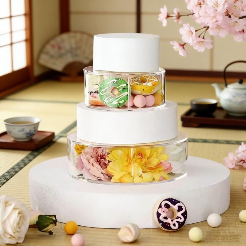 2pcs Transparent Acrylic Cake Stands - Stackable Nesting Cylinder Display Stands with Fillable Tiers, Suitable for Wedding Birthday Party Dessert Display, Reusable Tiered Cake and Cupcake Stands, Event Tableware Safe Design | Clear Style | Smooth