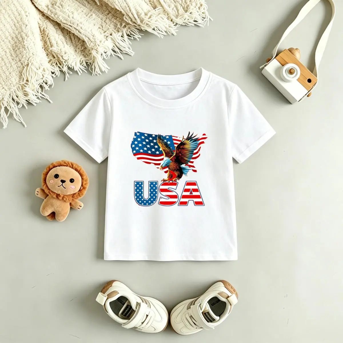 Toddler Boys Patriotic USA Eagle Graphic 100% Cotton T-Shirt for 4th of July