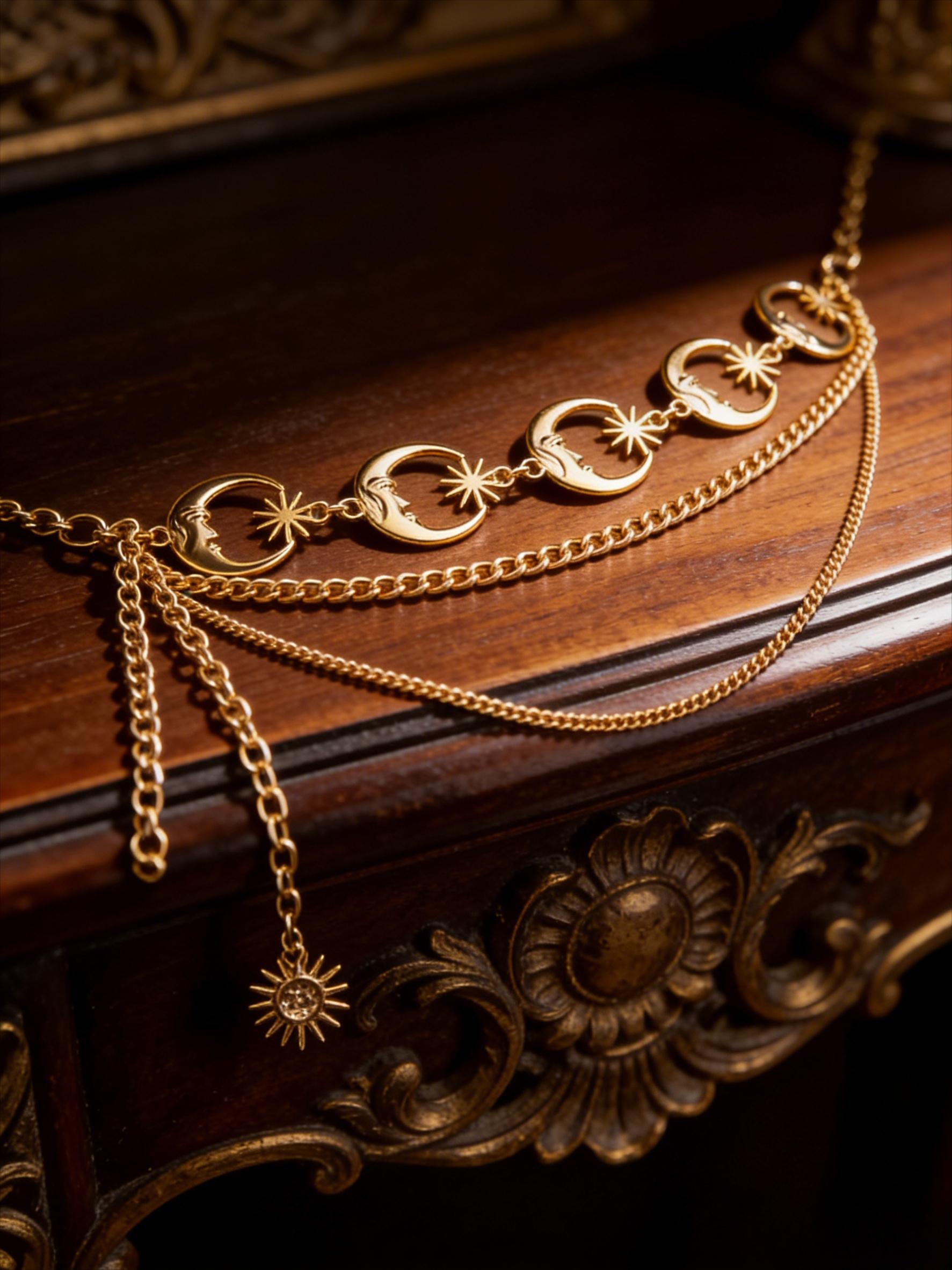 Star moon sun element multi-layer metal waist chain, Y2K Spice Girl style niche design sense body chain, versatile dress waist decorative chain, personalized wear artifact Internet celebrity popular accessories