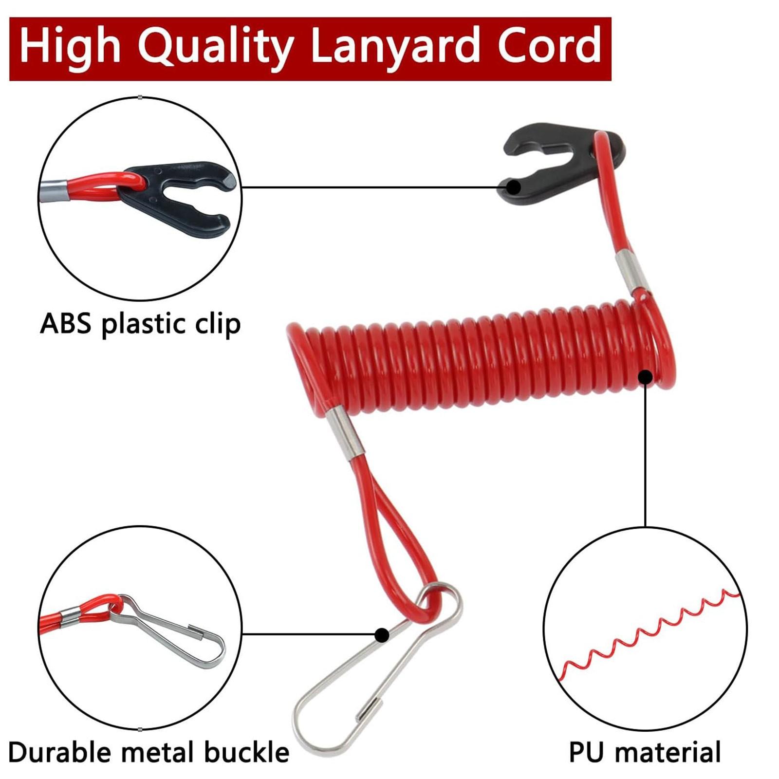 Outboard Replacement Engine Stop Lanyard, Boat Engine Safety Kill Stop, Emergency Ignition Stop for Watercraft Outboard Motors, Boat Key Lanyard Rope Clip
