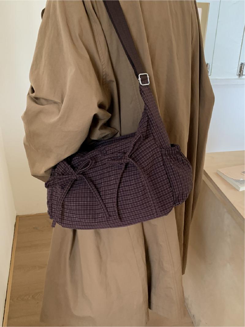 Casual versatile checkered striped pattern women's shoulder bag, large capacity, portable crossbody bag, adjustable shoulder strap, Crossbody Tote Bag