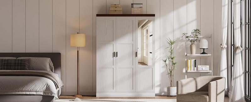 ANCTOR Armoire Wardrobe Closet with Mirror, 70.9" H × 36.2" W, Bedroom Armoires with 4 Doors, 3 Drawers and Shelves, Large Clothing Storage Cabinet for Hanging Clothes