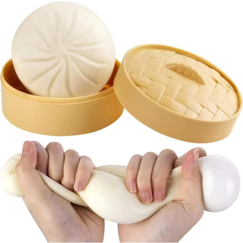 New Colorful Dumpling Squishes Stress Ball Fidget Sensory Toy Simulation Food Squishies Bun with Steamer Squeeze Dough Ball Gift
