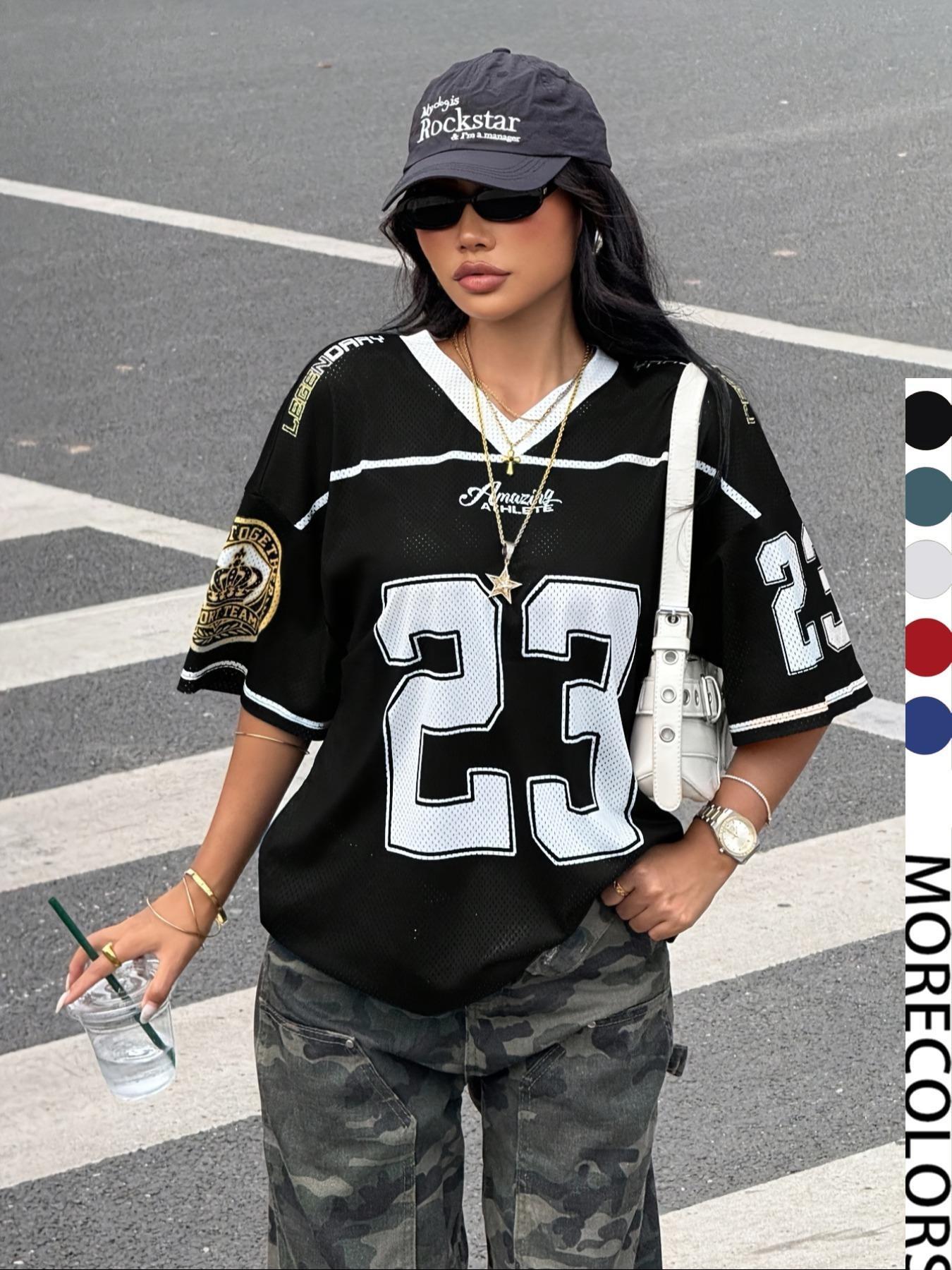Women's Y2k23 Retro Mesh Breathable Sports Jersey, Streetwear Daily Wear Top, Loose-Fit Short Sleeve, All Seasons Fashion